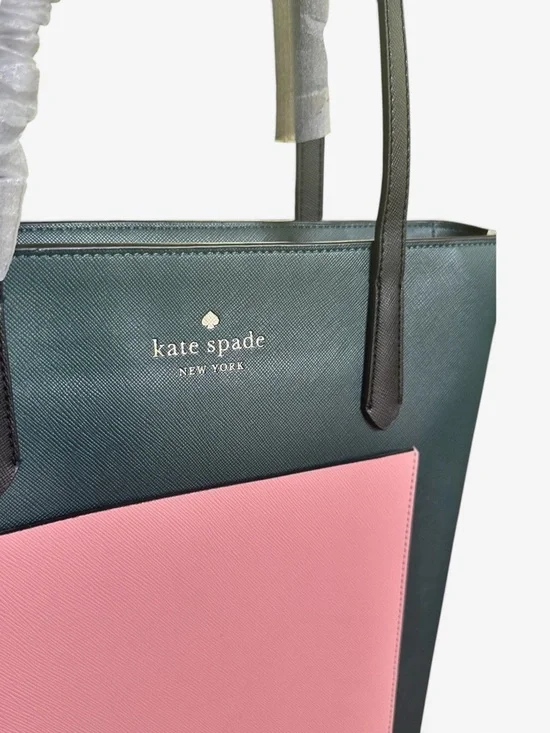 Kate Spade Colorblock Tote NWT Green Pink Leather Zip - Picture 3 of 16